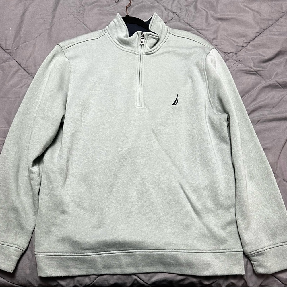 Nautica XL Light Gray Quarter Zip Pullover • Classic Sail Logo • Like New